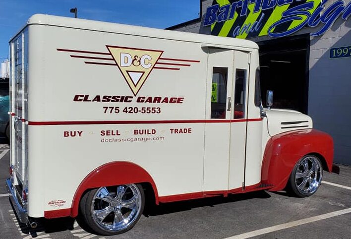 D&C Classic Garage Truck Wrap - Silver State Barricade and Sign Custom Signs